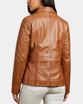 Womens Classic Zip Fastening Leather Jacket Julia Dynamo Tan